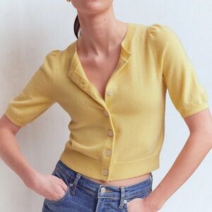 Boden Yellow Button-Front Cropped Cashmere Cardigan